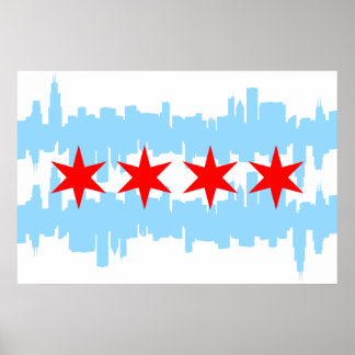 Chicago Flagga Skyline Poster