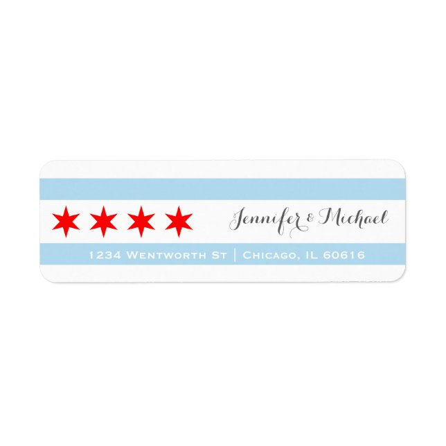 Chicago Flagga Template | Red Star | Blå Rand Returadress Etikett (Framsidan)