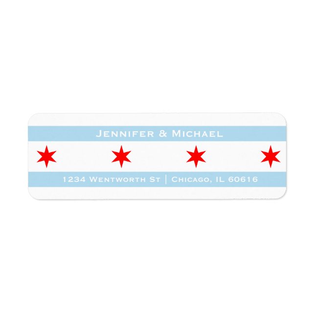 Chicago Flagga Template | Röda stjärnor | Blå Rand Returadress Etikett (Framsidan)