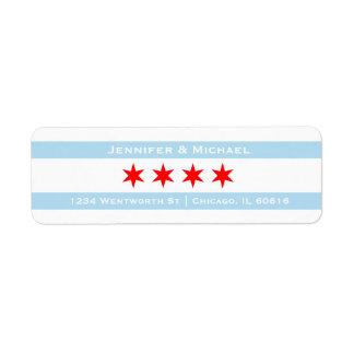 Chicago Flagga Template | Röda stjärnor | Blå Rand Returadress Etikett