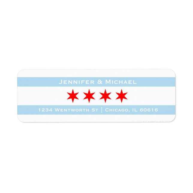 Chicago Flagga Template | Röda stjärnor | Blå Rand Returadress Etikett (Framsidan)