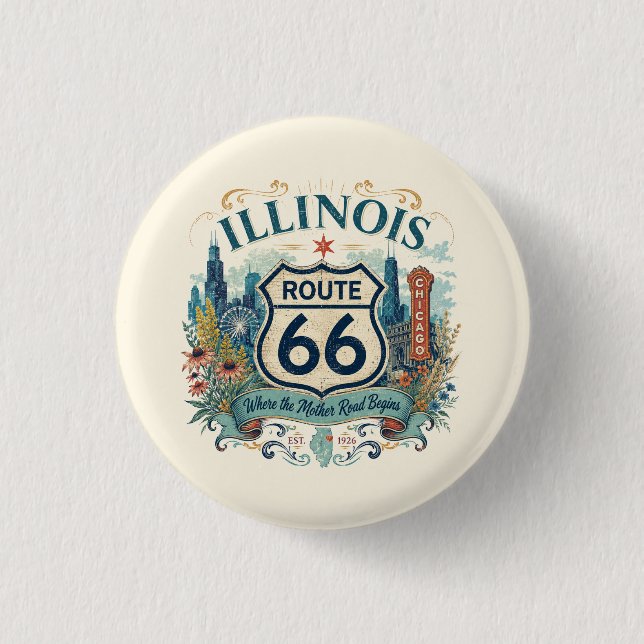 Chicago Floral Rutt 66 Midwest Boho-stil Knapp (Framsida)