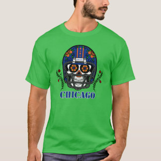 Chicago Football Helmet Sugar Skull Day Of The Dea T Shirt