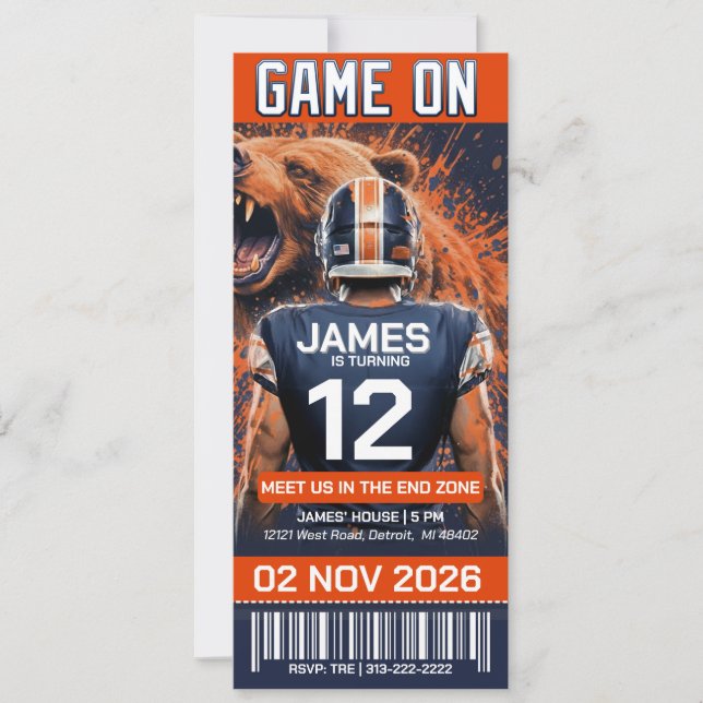 Chicago Football Ticket Birthday Invitation (Framsida)