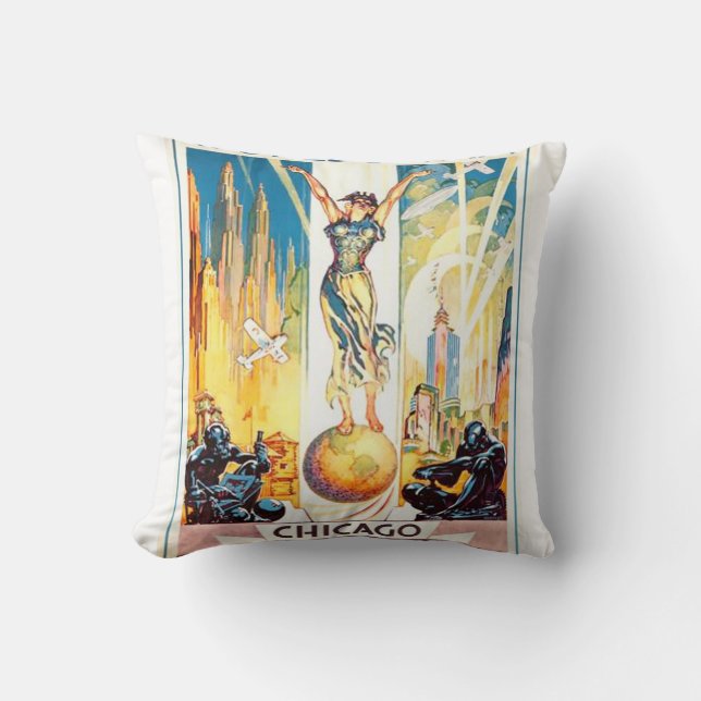 Chicago för vintagevärldsmässa affisch 1933 kudde (Framsida)