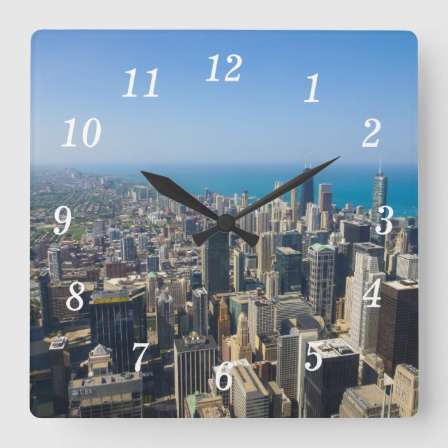 Chicago från Above Wall Clock Fyrkantig Klocka (Framsida)