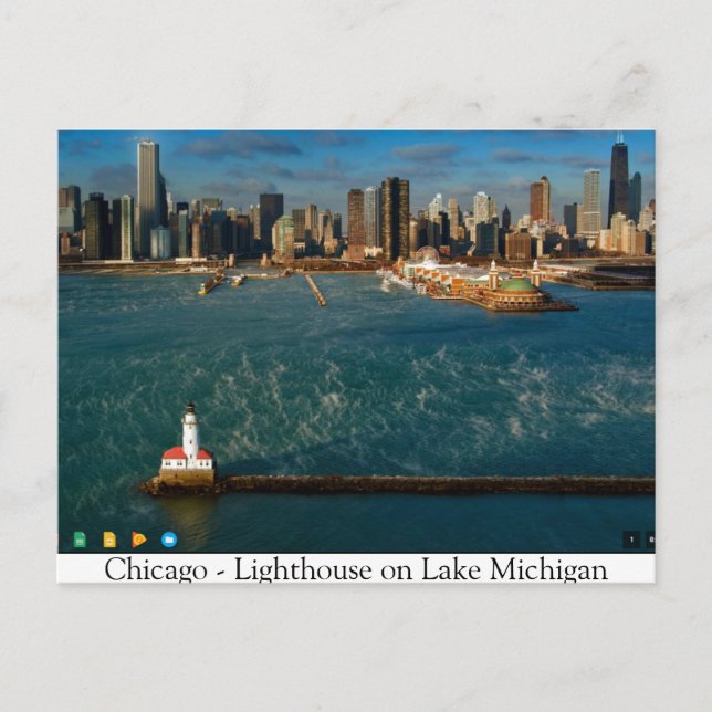 Chicago - fyr på Sjö Michigan Vykort (Framsida)