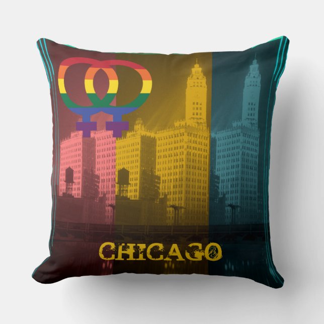 Chicago Gay Lesbisk Interest Rainbow Wrigley Bldg Kudde (Framsida)