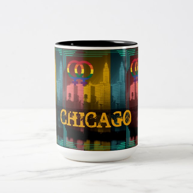 Chicago Gay Lesbisk Interest Rainbow Wrigley Bldg Två-Tonad Mugg (Center)