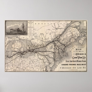 Chicago Grand Trunk Railway Karta, 1887 Poster