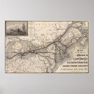 Chicago Grand Trunk Railway Karta, 1887 Poster
