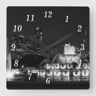 Chicago Grant Park Grayscale Wall Clock Fyrkantig Klocka