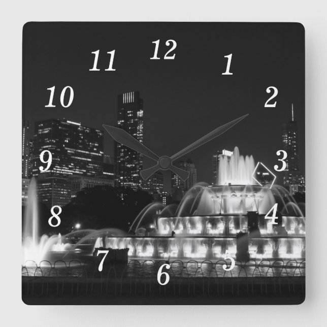 Chicago Grant Park Grayscale Wall Clock Fyrkantig Klocka (Framsida)