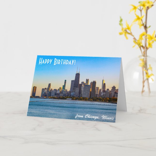 Chicago Grattis på födelsedagen Card Kort (Gul blomma)