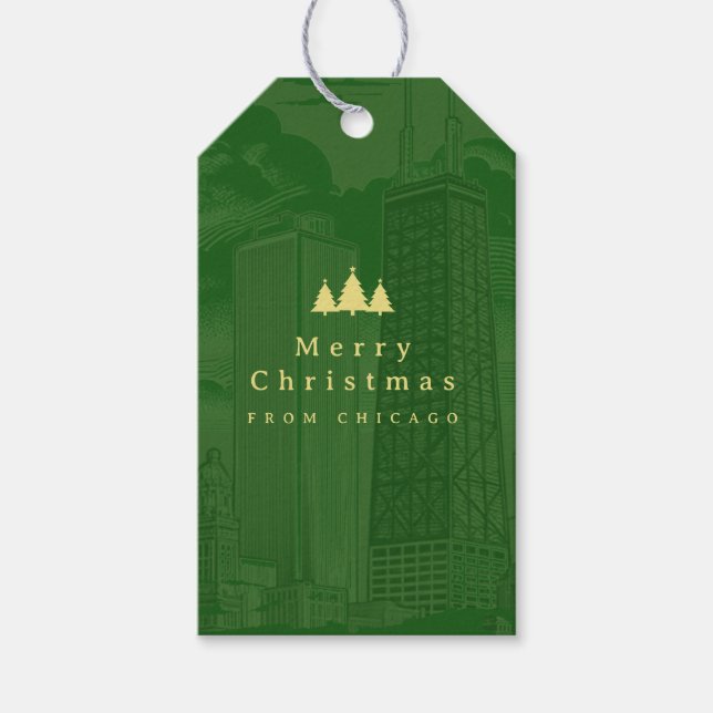 Chicago Grön God Jul Foto Presentetikett (Framsidan)