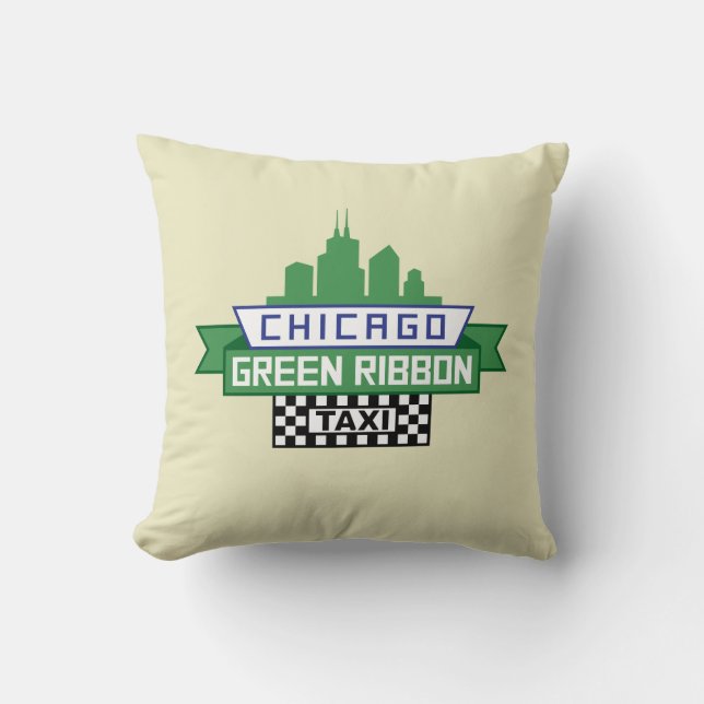 Chicago Grönt Ribbon Taxi Logotyp - Fläkt Art Kudde (Framsida)