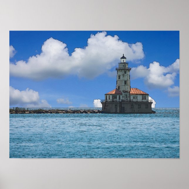 Chicago Harbor Lighthouse Painterly Poster (Framsidan)