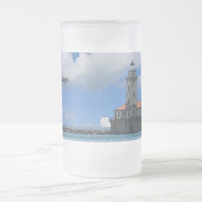 Chicago Harbour Lighthouse Painterly Frosted Mugg (Center)