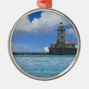 Chicago Harbour Lighthouse Painterly Julgransprydnad Metall