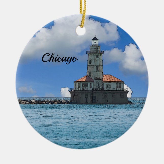 Chicago Harbour Lighthouse Painterly Ornament (Framsidan)