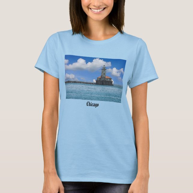 Chicago Harbour Lighthouse Painterly T-Shirt (Framsida)