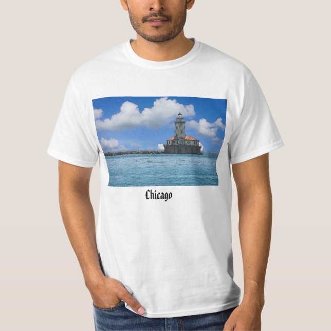 Chicago Harbour Lighthouse Painterly T Shirt (Framsida)