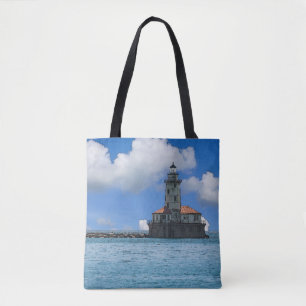 Chicago Harbour Lighthouse Painterly Tote Bag Tygkasse