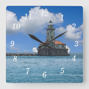 Chicago Harbour Lighthouse Painterly Wall Clock Fyrkantig Klocka