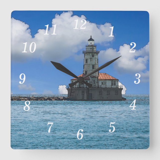 Chicago Harbour Lighthouse Painterly Wall Clock Fyrkantig Klocka (Framsida)