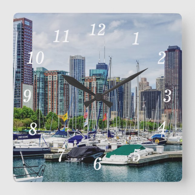 Chicago Harbour Wall Clock Fyrkantig Klocka (Framsida)