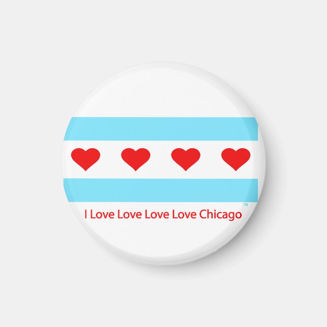 Chicago Heart Flagga - I Kärlek x 4 Chi Round Magn Magnet (Framsidan)