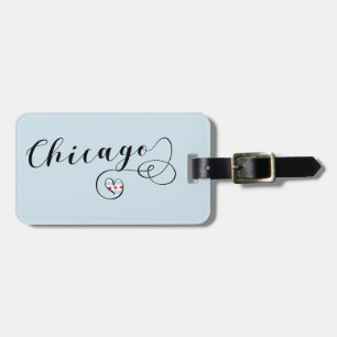 Chicago Heart Luggage Tag Template, Illinois Bagagebricka