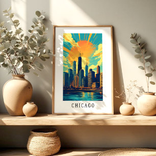 Chicago Himmelens Siluett Solnedgång Poster