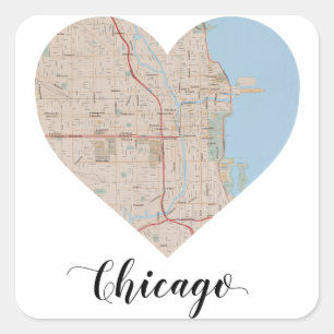 Chicago hjärtakarta fyrkantigt klistermärke