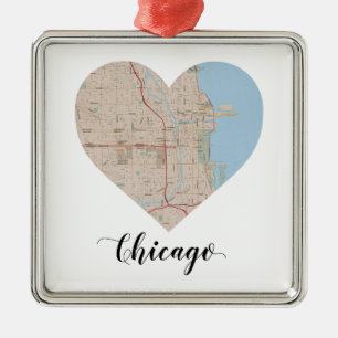 Chicago hjärtakarta julgransprydnad metall
