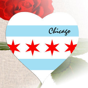Chicago-hjärthesticker, patriotisk Chicagoflagga Hjärtformat Klistermärke