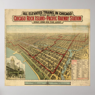 Chicago höjde tåg 1897 panorama- karta poster