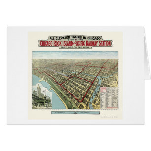 Chicago höjde tåg, den panorama- kartan för IL Hälsningskort