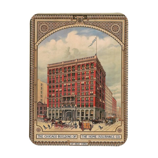 Chicago, Home Insurance Byggnad, Vintage Magnet (Vertikal)