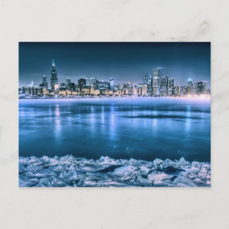 Chicago horisont i vinter vykort