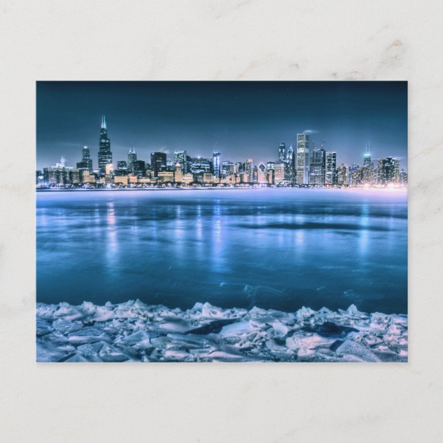 Chicago horisont i vinter vykort (Framsida)