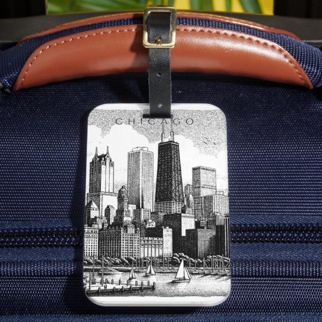 Chicago horisont modern svart vit bagagebricka (Framsida Insitu 2)