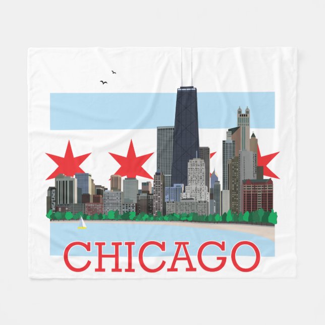 Chicago horisont- och stadsflagga fleecefilt (Framsidan (Horisontell))