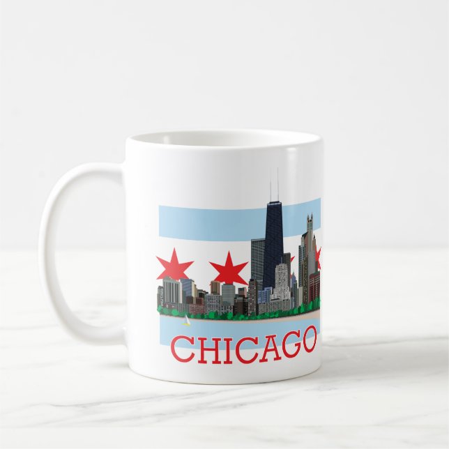 Chicago horisont- och stadsflagga kaffemugg (Vänster)