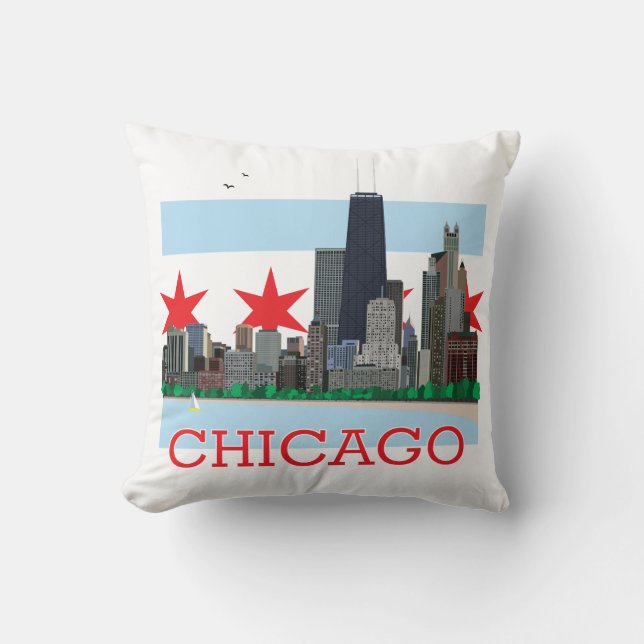 Chicago horisont- och stadsflagga kudde (Framsida)