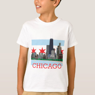 Chicago horisont- och stadsflagga t shirt