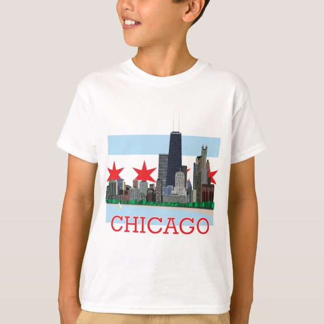 Chicago horisont- och stadsflagga t shirt (Framsida)
