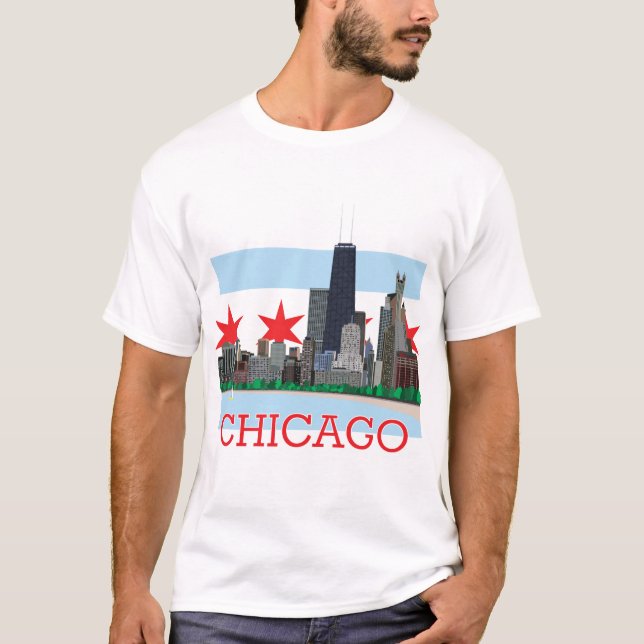 Chicago horisont- och stadsflagga t shirt (Framsida)