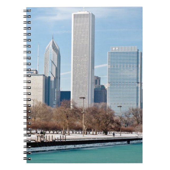Chicago horisont över djupfryst Lake Michigan Anteckningsbok (Framsidan)