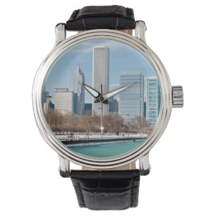 Chicago horisont över djupfryst Lake Michigan Armbandsur